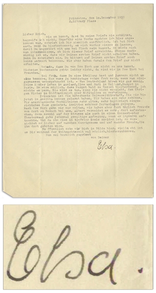 Elsa Einstein Letter Signed From 1933, Shortly After She and Albert Moved to Princeton -- ...Albert mostly avoids showing up...every appearance of his...has always caused tremendous excitement...